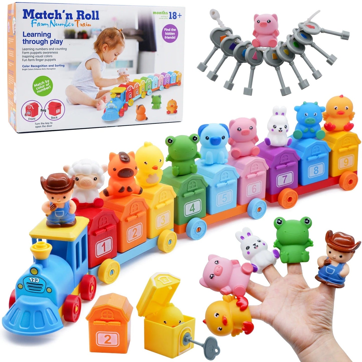 Educational Montessori Farm Number Train Toy