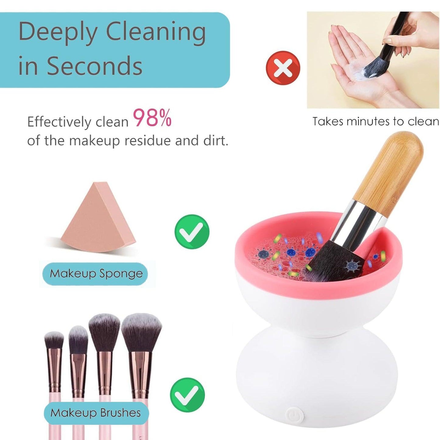 Cosmetic Brush Cleaner - Automatic Electric Makeup Brush Cleaning Machine Fast Clean Dryer