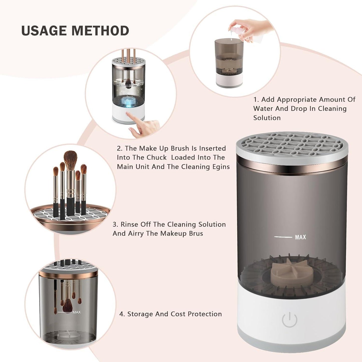 Makeup Brush Cleaner Machine - Automatic Fast Electric Brush Cleaning Holder Dryer