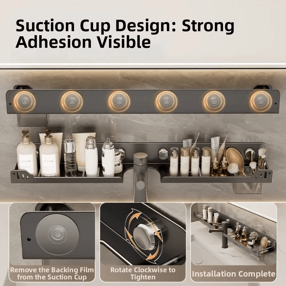 No-Drill Over-the-Faucet Storage Shelf with Suction Cups