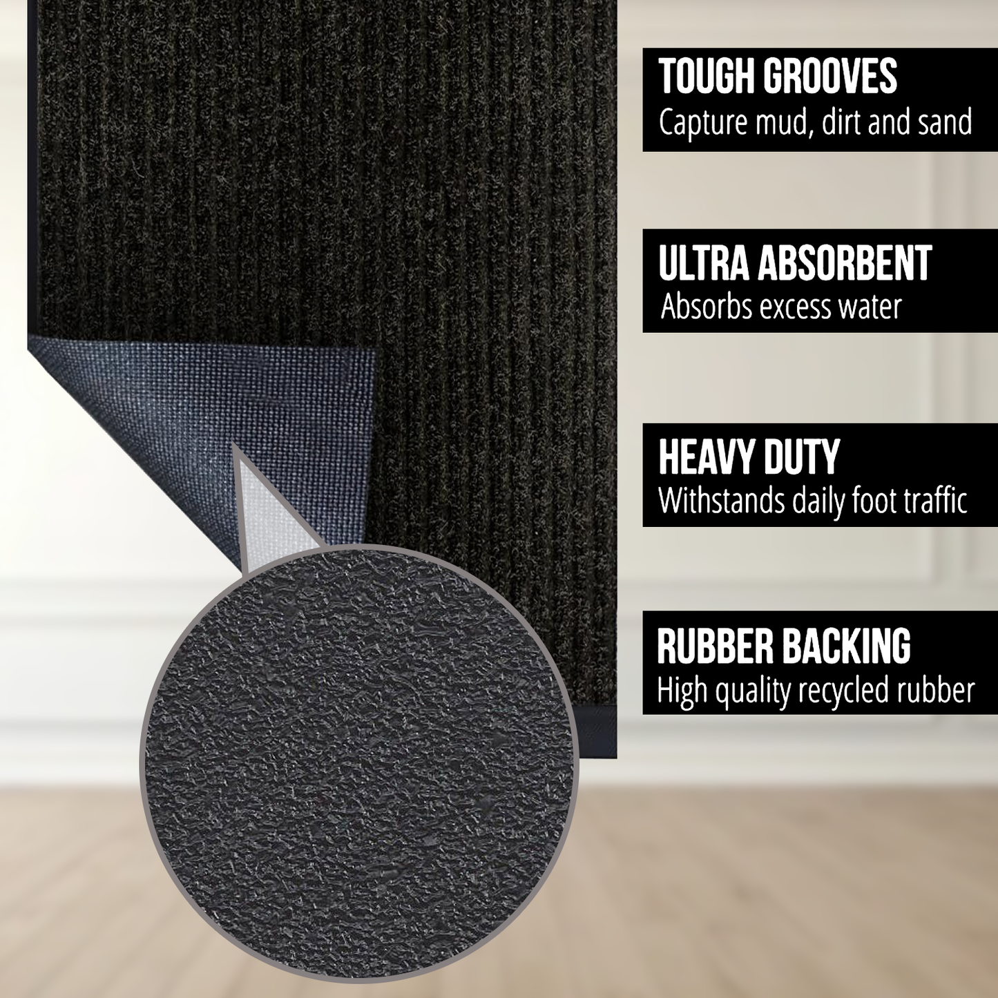 Washable Indoor Door Mat - Non Slip Large Rubber Back Barrier Mat Entrance Rug Dirt Trapper