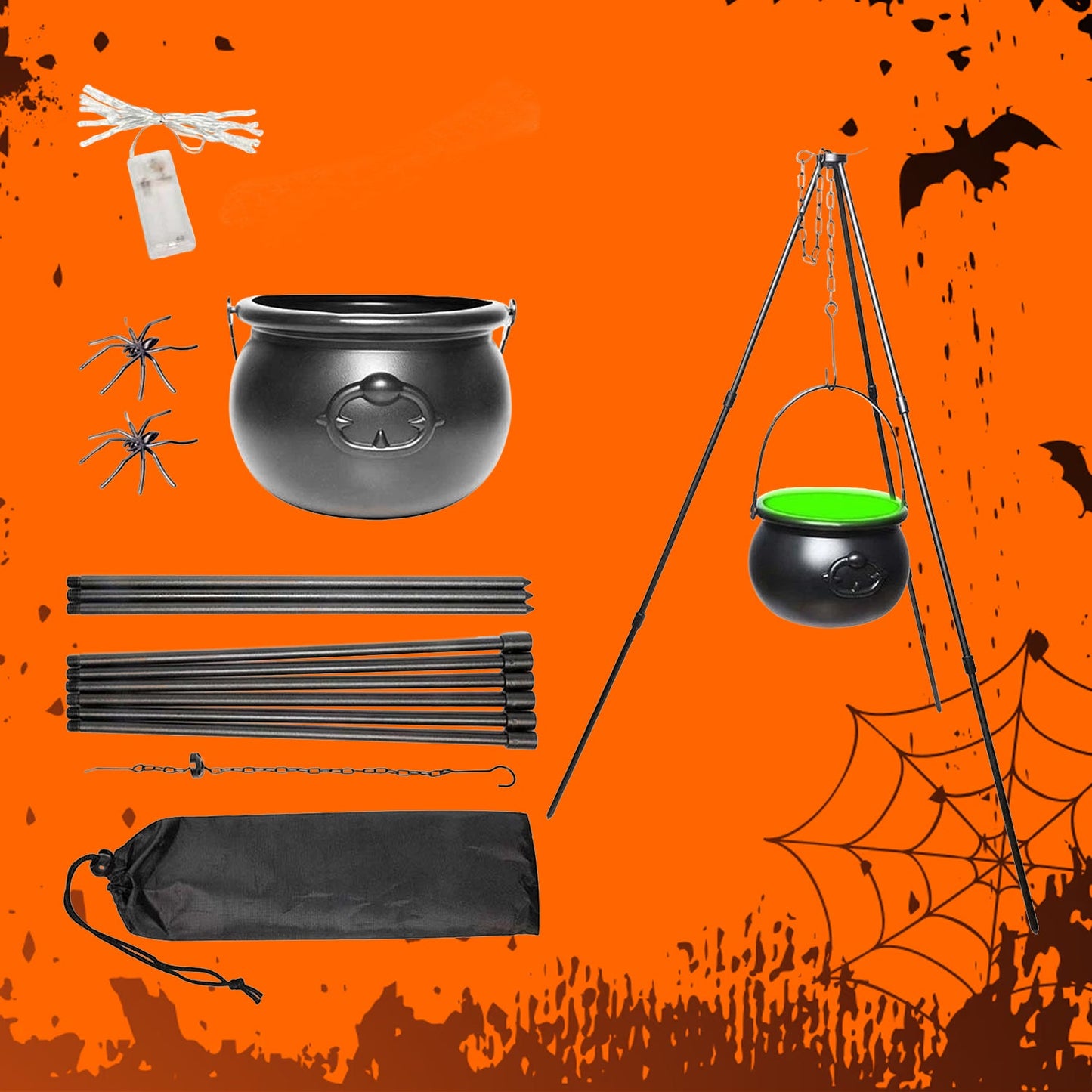 Light Up Witches – Outdoor Large Witches Cauldron on Tripod with Light Yard