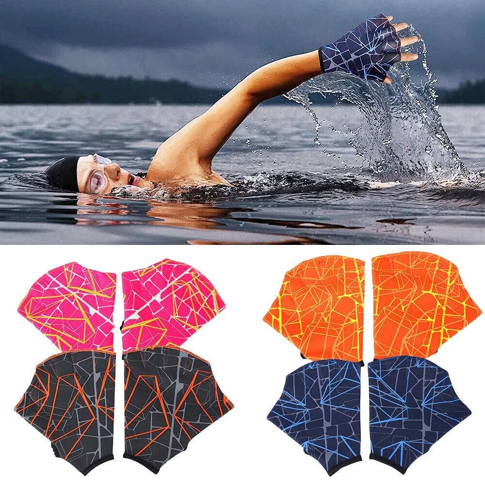 Swimming Hand Paddles - 1 Pair Swim Hand Fins Flippers Finger Webbed Gloves Water Sports Gloves