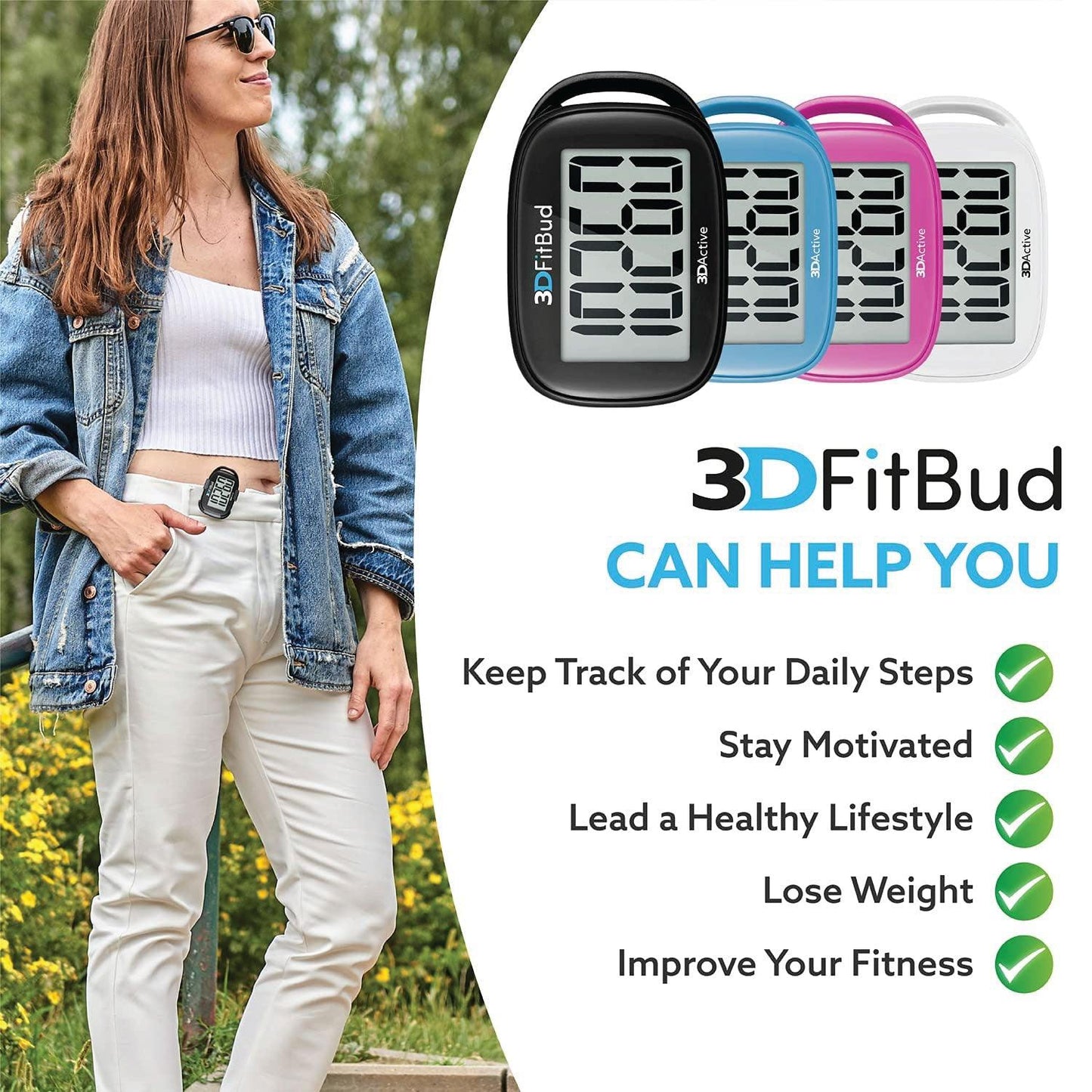 Simple Step Counter - 3D Pedometer with Clip and Lanyard A420S
