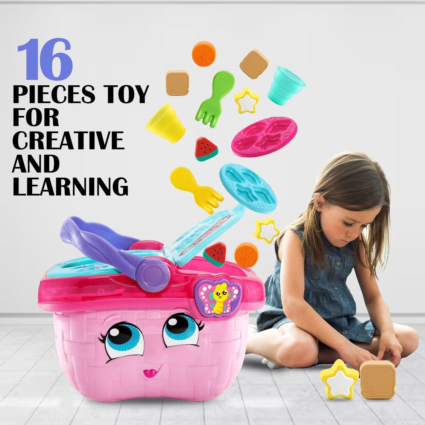 Picnic Basket Toy - Educational and Interactive 16 Pieces for Creative and Learning Play Toys For 1-3 Years Boys & Girls