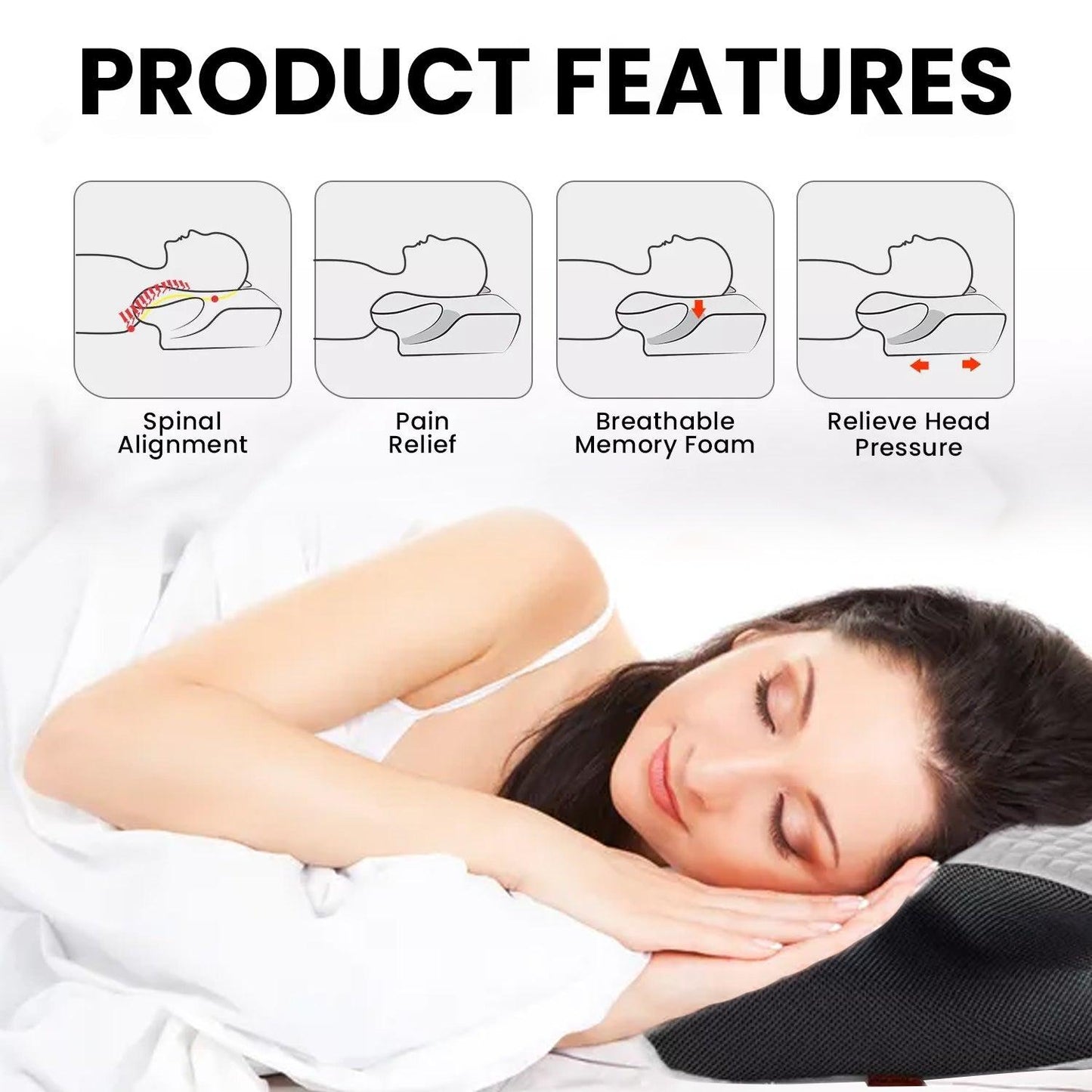 Memory Foam Pillow - Orthopedic Pillow For Neck Head Shoulder & Back Pain Relief Support