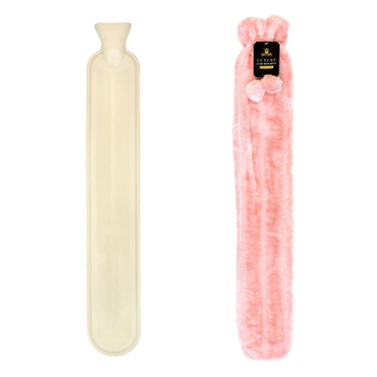 Hot Water Bottle With Cover - Long Hot Water Bottle With Fluffy Cover 2 Litre Extra Long