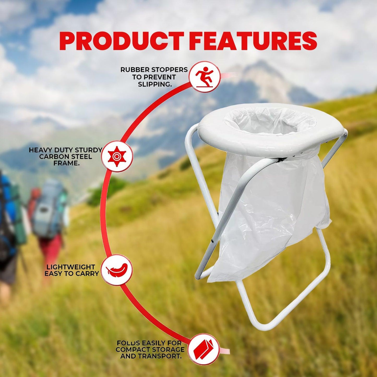 Folding Commode Chair - Portable Toilet Chair Camping Travel Park Fishing Outdoors Seat