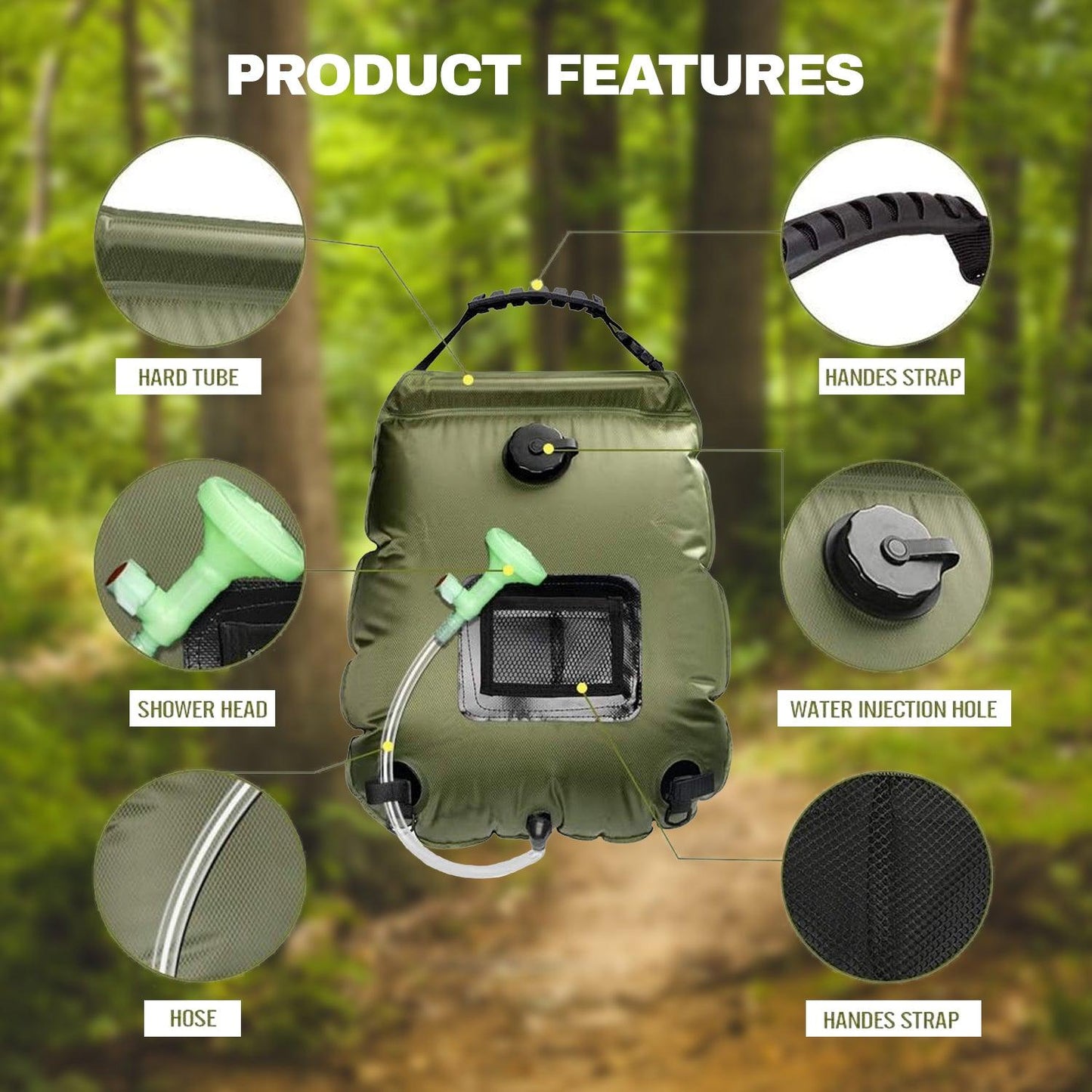 Solar Power Camping Shower - Portable Shower Camping Hiking Solar Shower Bag Outdoor Heating Bathing Shower