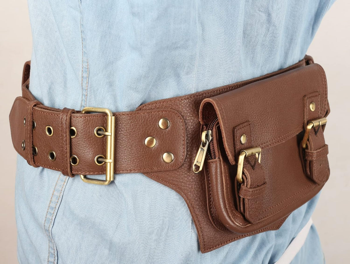 Classic Vintage Brown Leather Waist Fanny Pack for Men and Women, Stylish and Functional Belt Bag