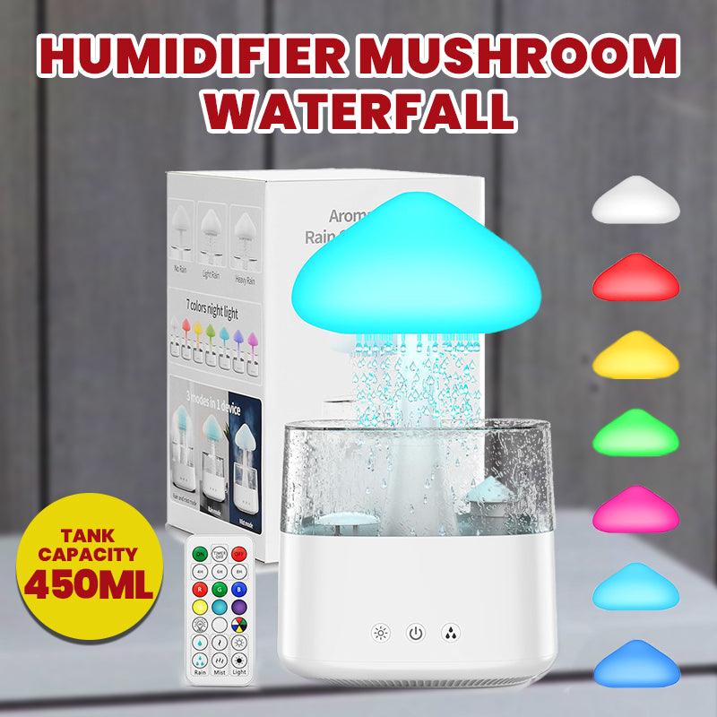 Rain Cloud Humidifier - LED Mushroom Waterfall Lamp Diffuser  Drop Sound Night Light Aromatherapy Oil Essential