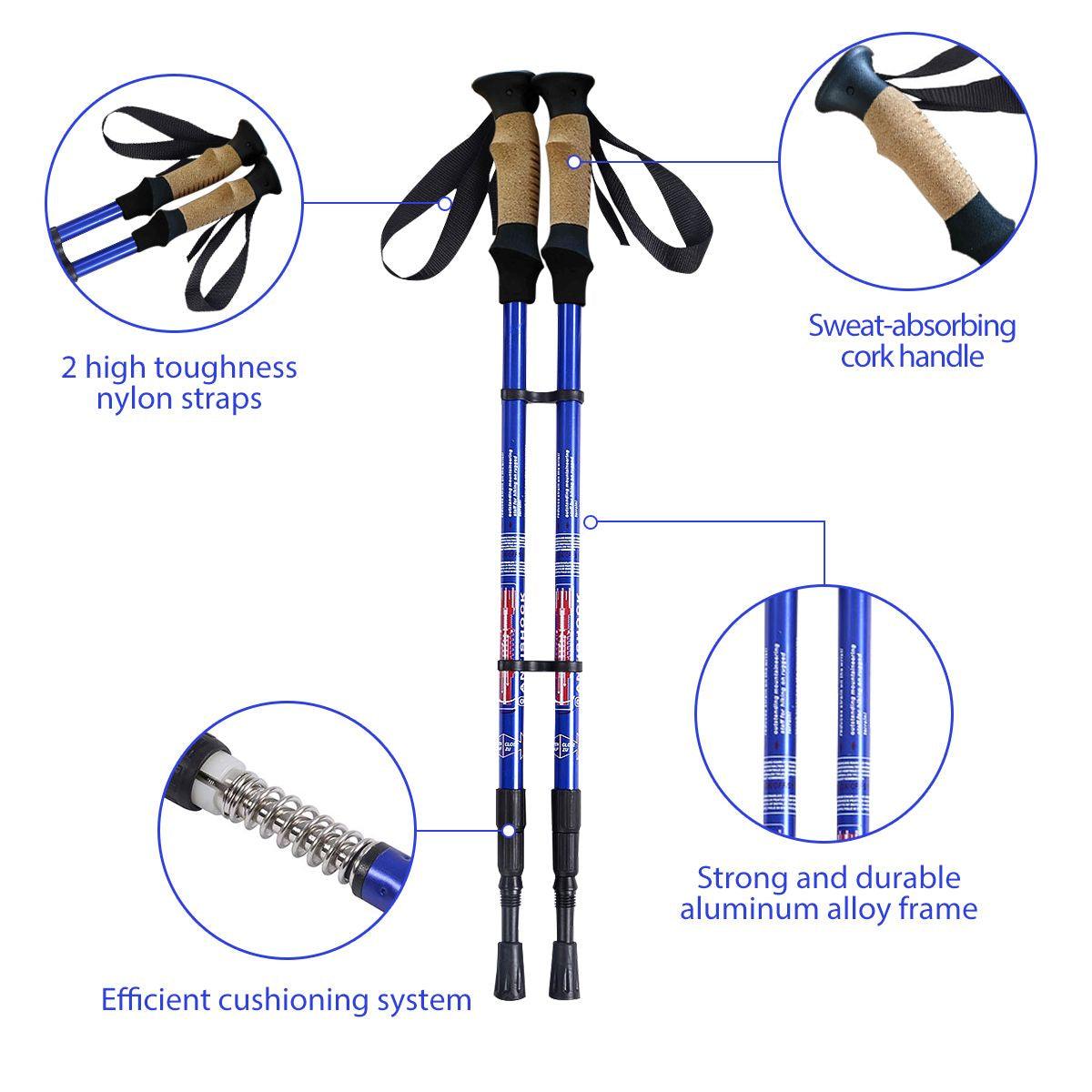 Adjustable Hiking Pole - Telescopic Walking Poles Set 3-Section Anti Shock Trekking Stick