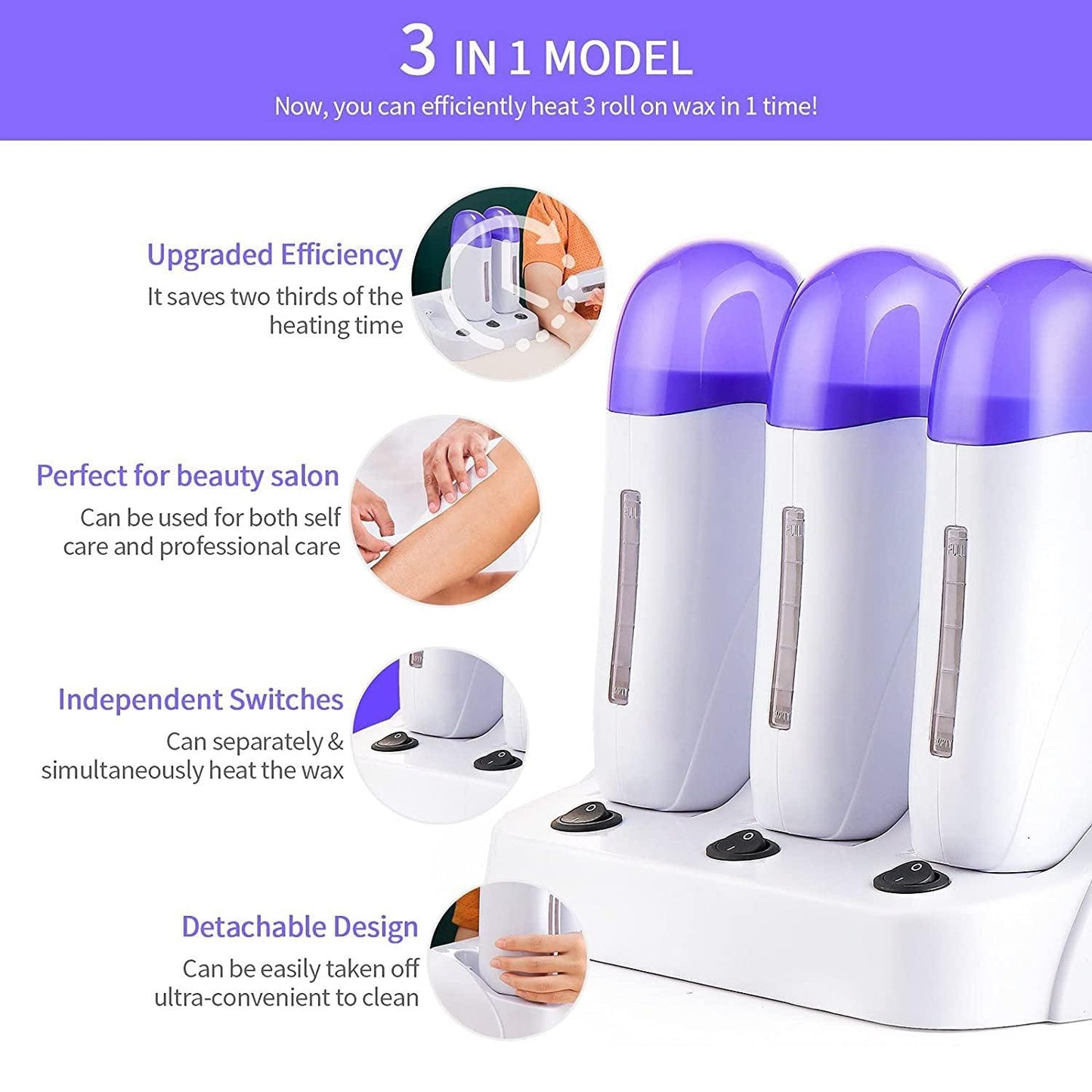 Waxing Roller Machine - Electric Wax Roller Heater Depilatory Roll On Wax Brazilian Waxing Warmer for Women Men, Safe Painless, UK Plug