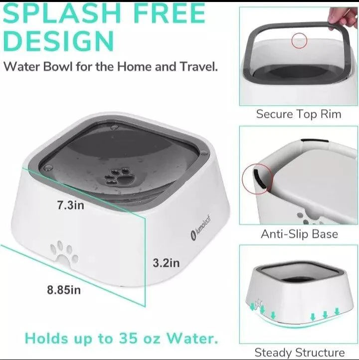 Non Spill Dog Water Bowls - 35oz Pet Water Bowl Splash Proof Dispenser Travel Portable Non Drip