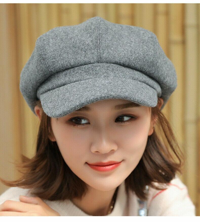 Knitted Baker Boy Hat Womens - Ladies Womens Girls Wool Blend Baker Boy Peaked Cap Newsboy Hat Christmas UK