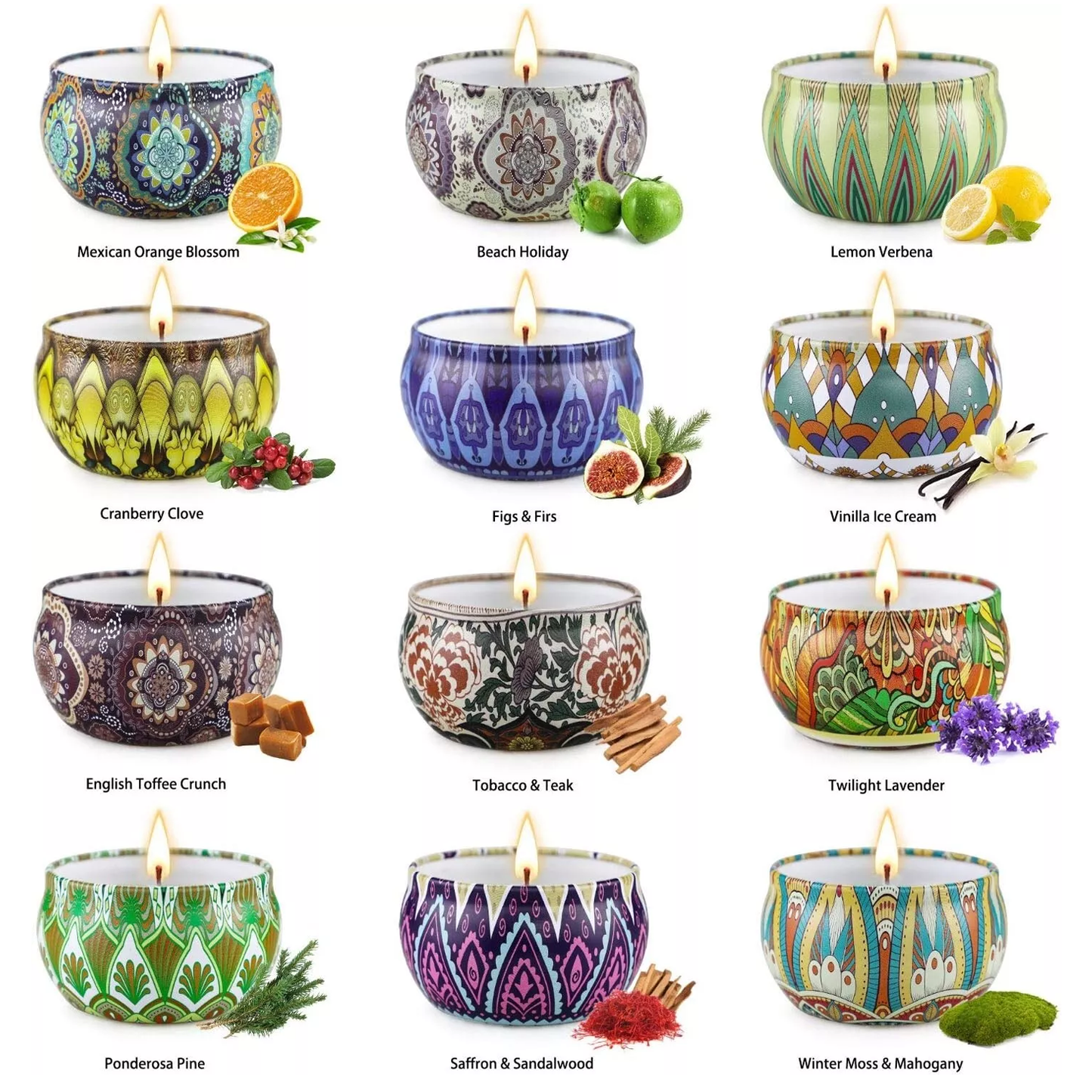 Scented Candles Jar - 12 Pcs Soy Wax Jar Aromatherapy Candles