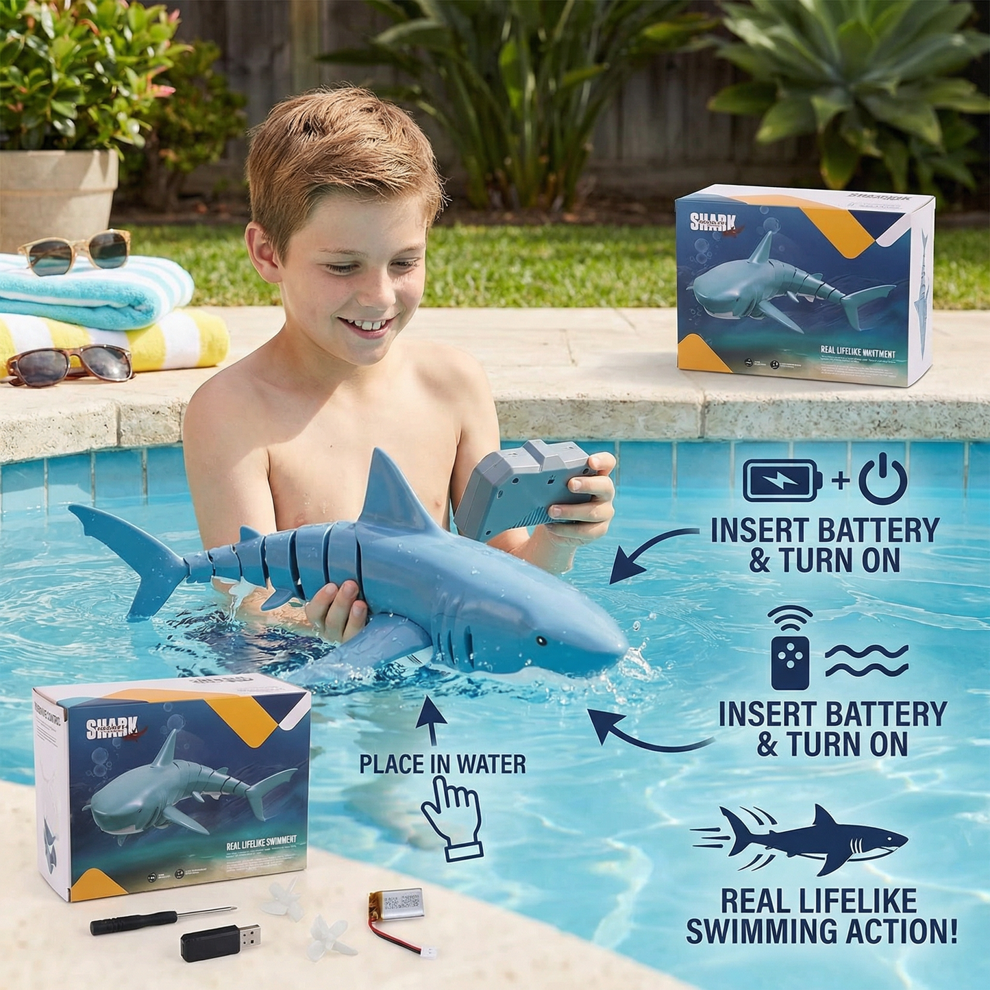 Remote-Controlled Shark Water Toy – RC Swimming Robot for Kids