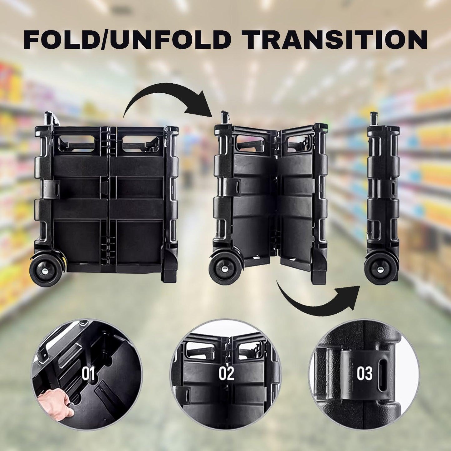 Folding Shopping Cart Trolley - 25kg Multipurpose Foldable Shopping Trolley Cart Handle Wheel Camping Caddy Boot