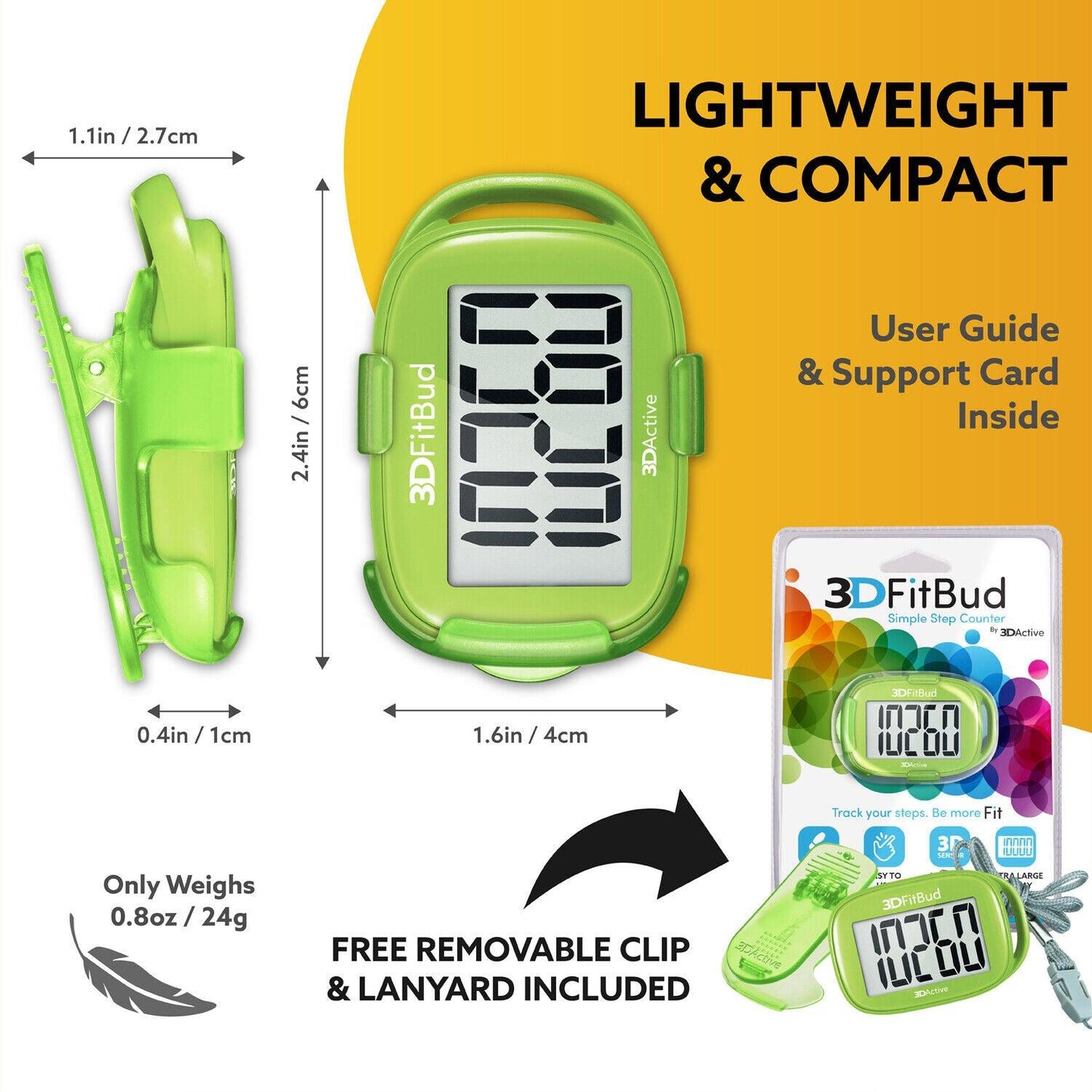 Simple Step Counter - 3D Pedometer with Clip and Lanyard A420S