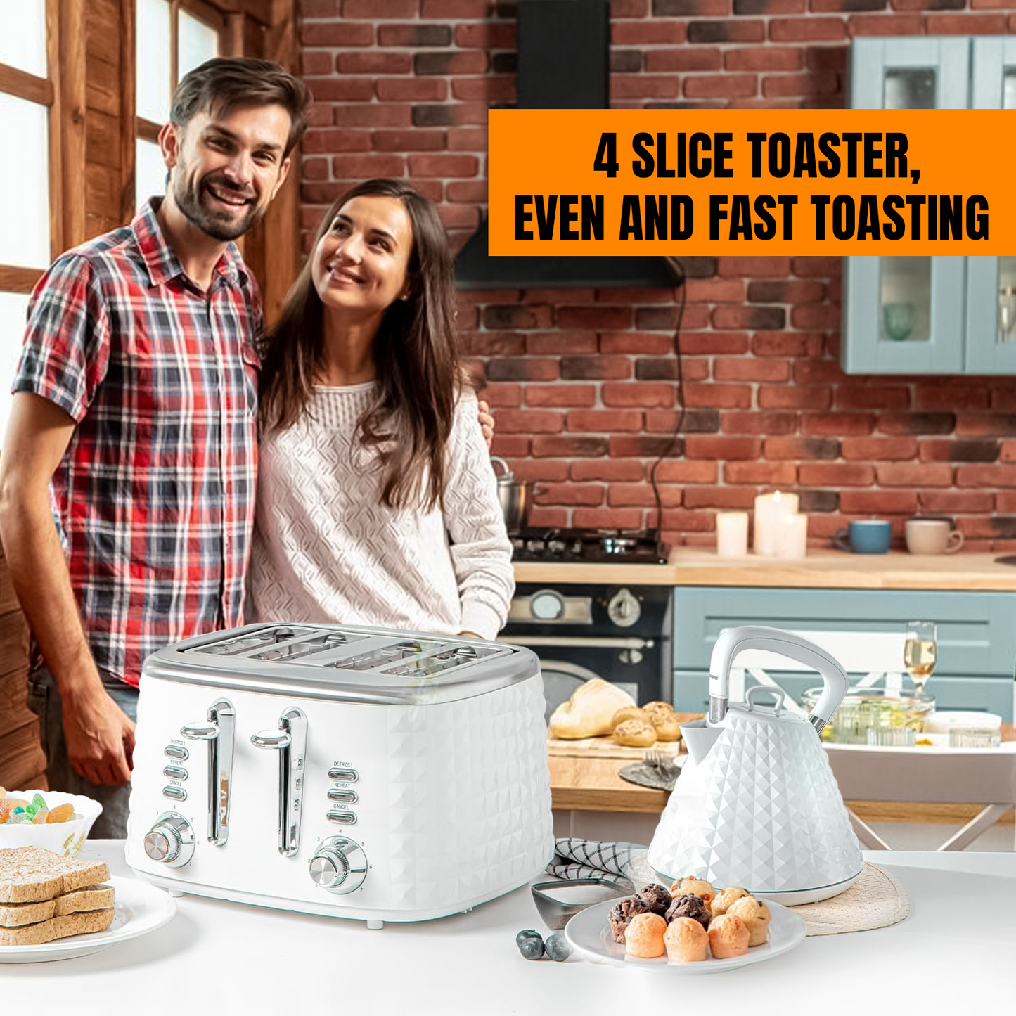 Four Slice Toaster and Kettle Set – Stylish Stainless Steel Breakfast Set with Fast Boil & Browning Control