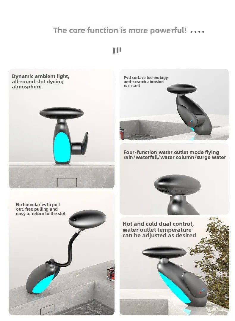 Smart LED Bathroom Faucet – 4 Water Modes, 360° Pull-Out Head