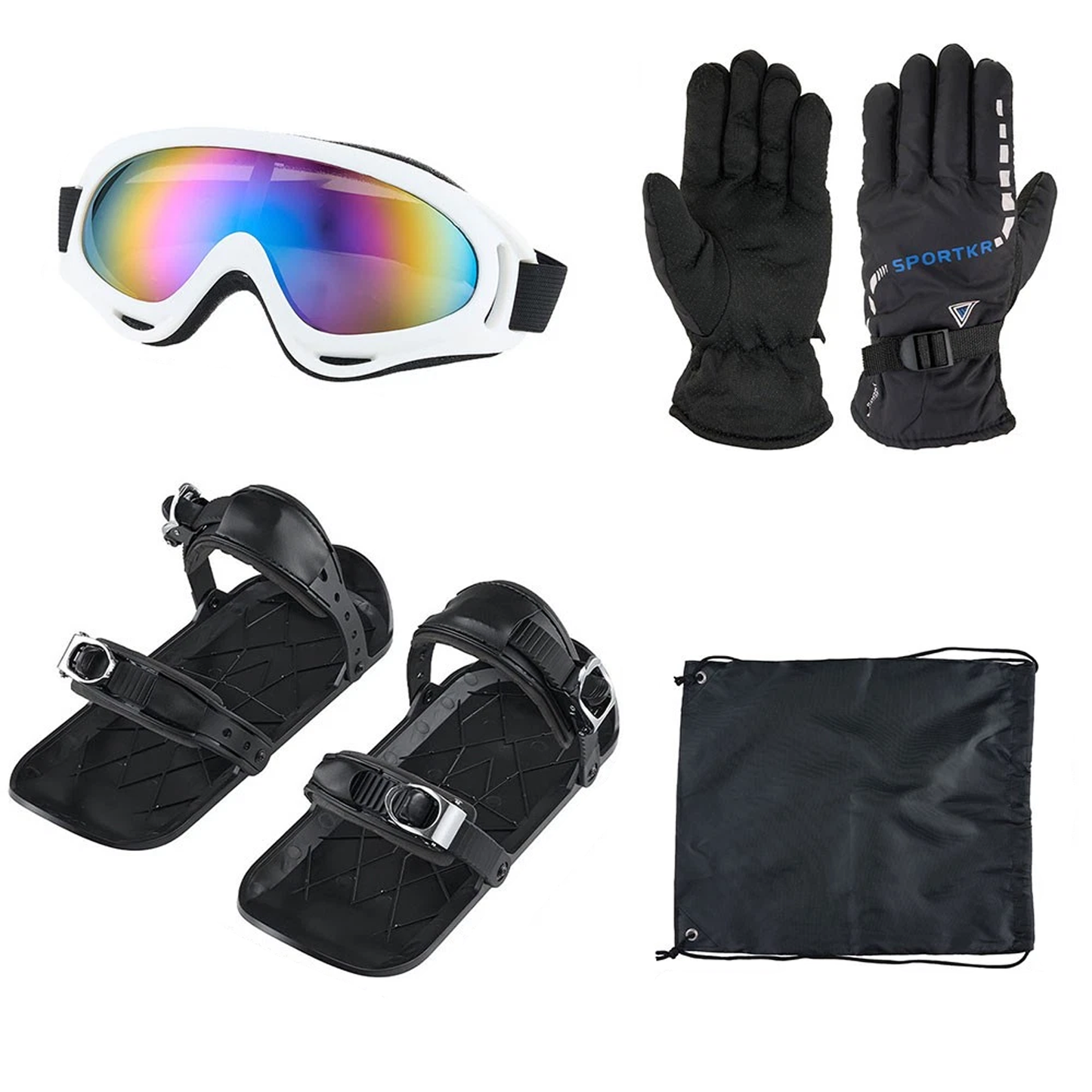 Snow Skiing Equipment Set – Complete Snow Short Skiboard Adjustable Bindings Shoes, Goggles & Gloves
