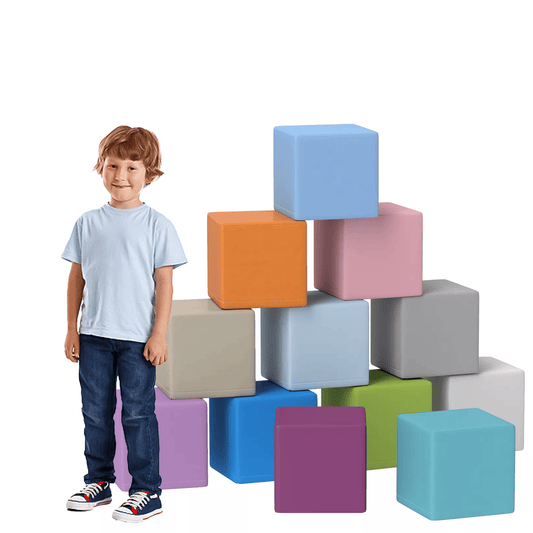 Soft Play Foam Blocks - 12-piece Stacking & Building Learning Toys For Toddlers, Babies, And Preschool Kids