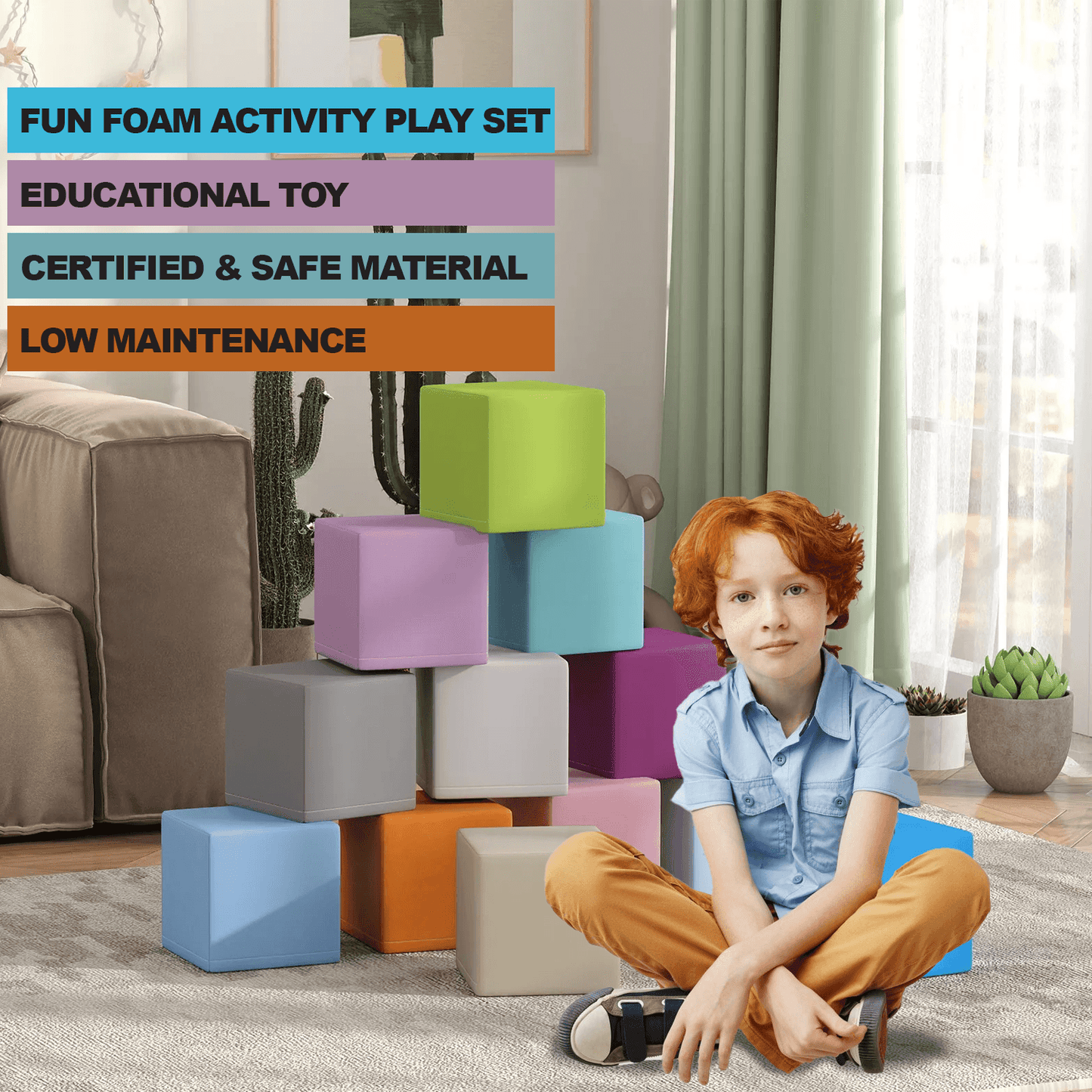 Soft Play Foam Blocks - 12-piece Stacking & Building Learning Toys For Toddlers, Babies, And Preschool Kids