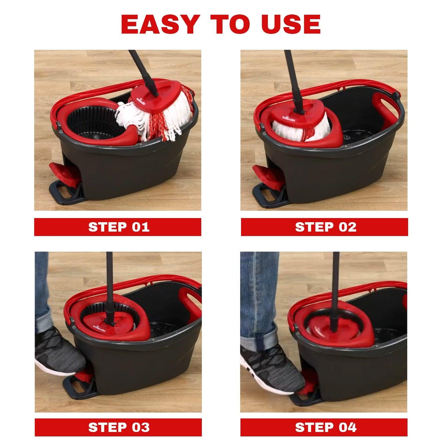 Spinning Mop With Bucket - Turbo Microfibre Mop and Bucket Set with Extra 2-in-1 Head Replacement