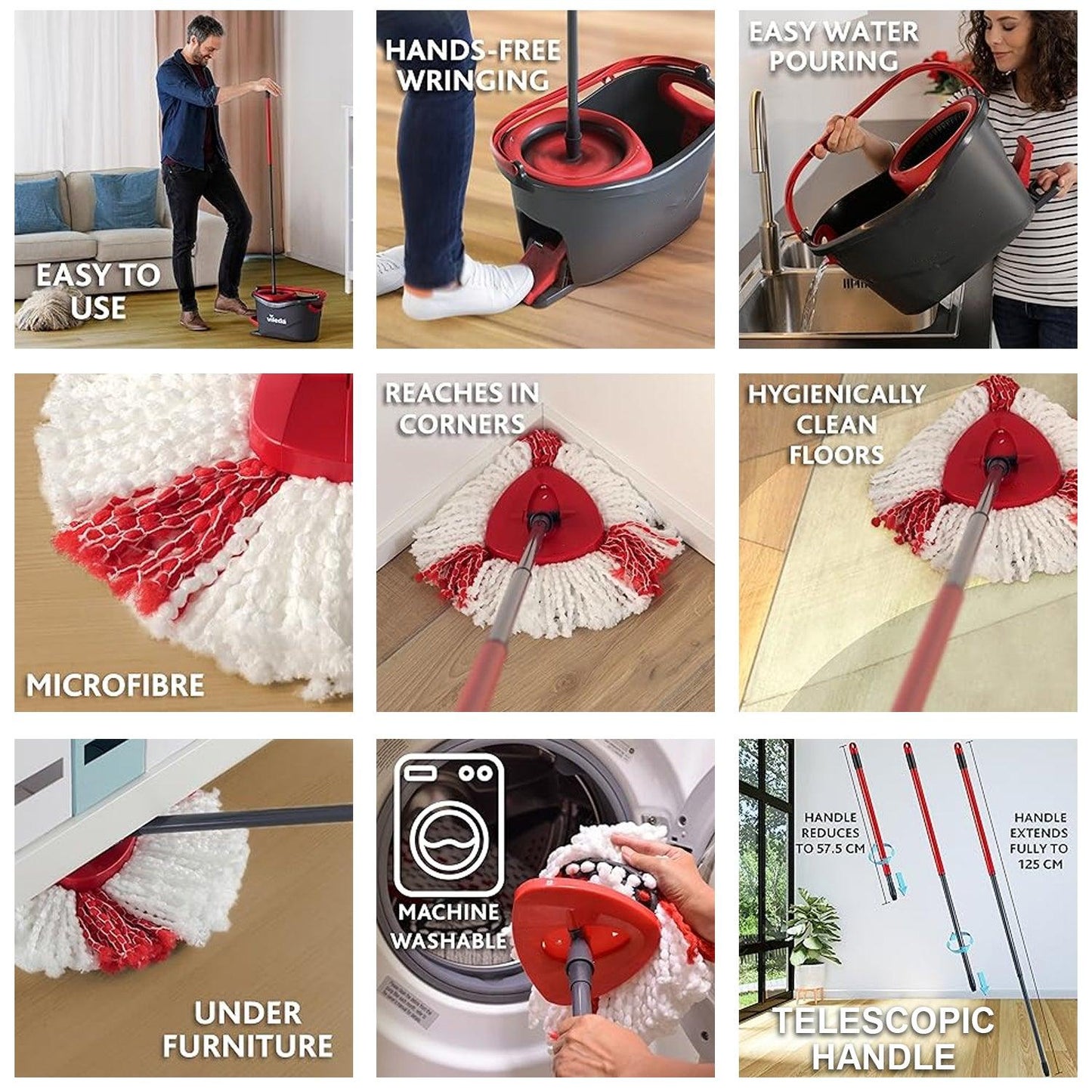 Spinning Mop With Bucket - Turbo Microfibre Mop and Bucket Set with Extra 2-in-1 Head Replacement