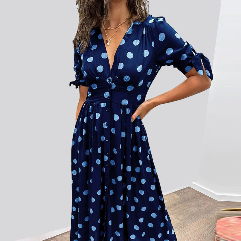 💃Dress in polka dots with deep V neckline
