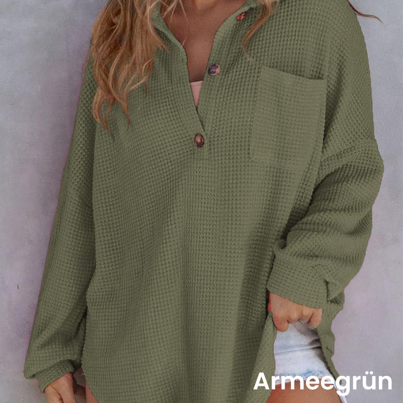 🌸Women’s Loose Solid Color Waffle Knit Shirt