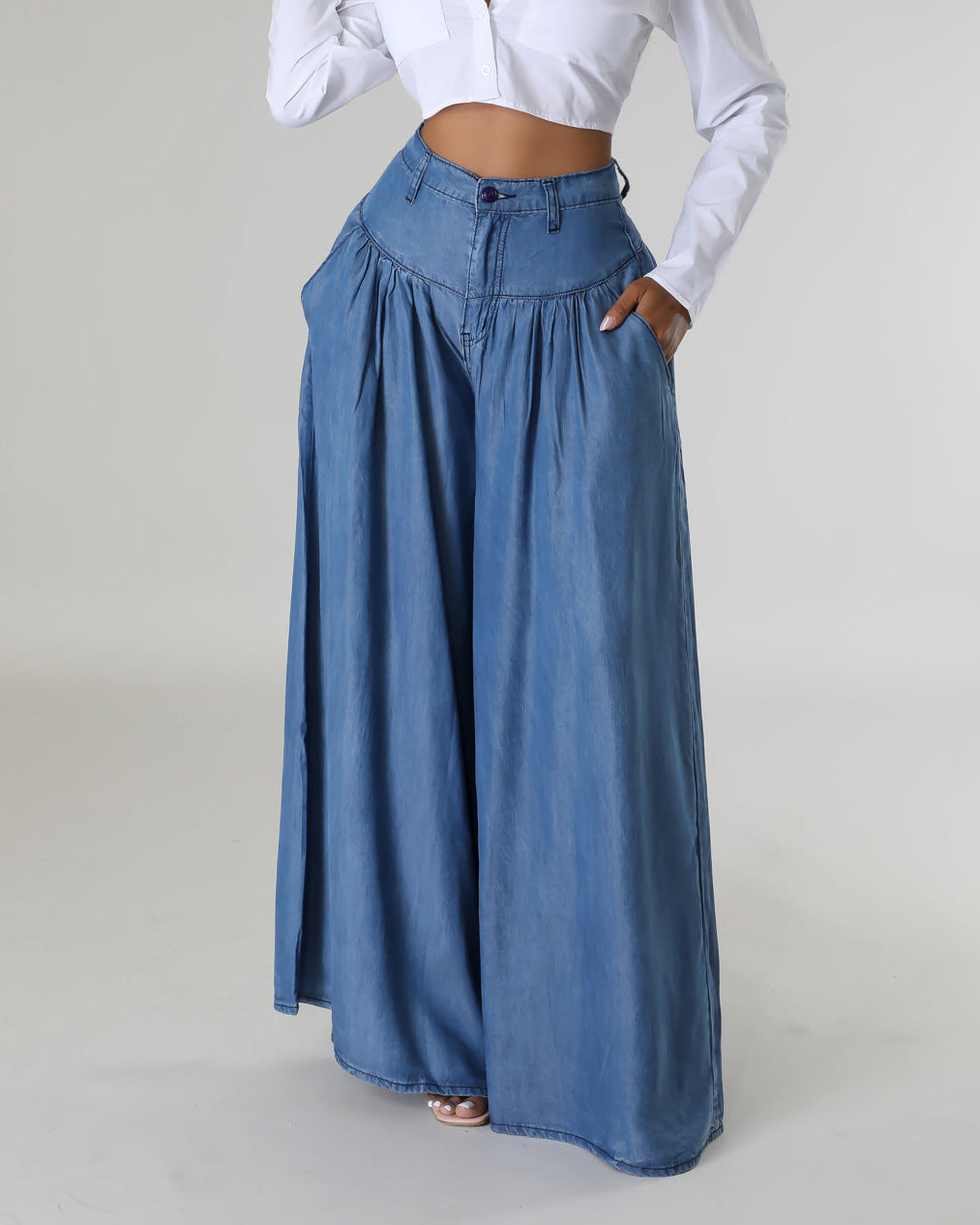 💕New Arrival Specials-High Waist Zipper Wide Leg Denim Women Pants