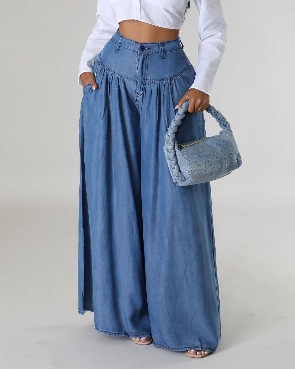 💕New Arrival Specials-High Waist Zipper Wide Leg Denim Women Pants