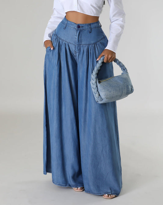 💕New Arrival Specials-High Waist Zipper Wide Leg Denim Women Pants
