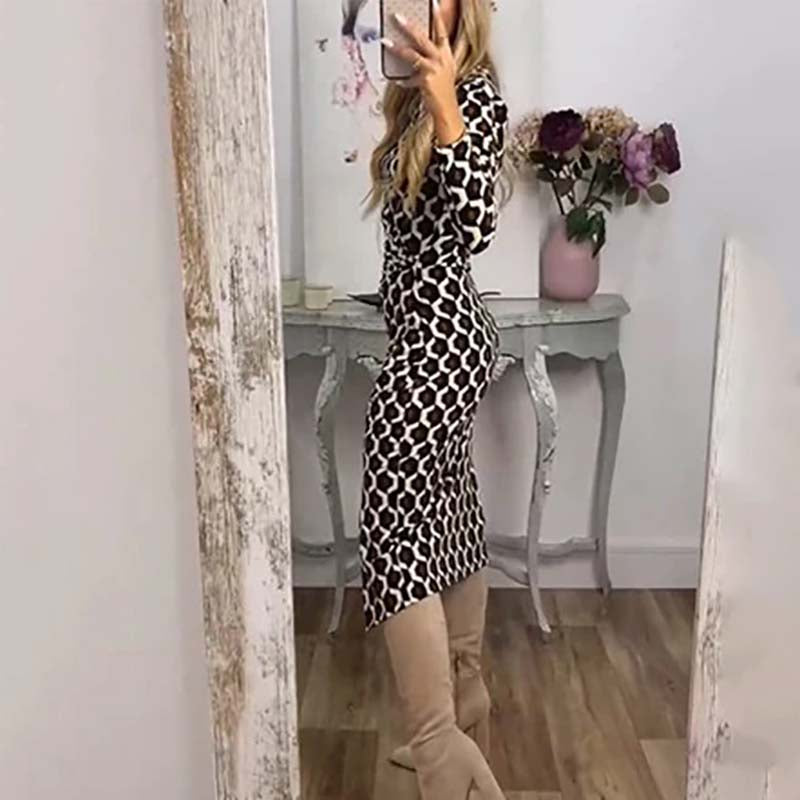 🍂Women's Sleek Geometric Print Side Slit Dress