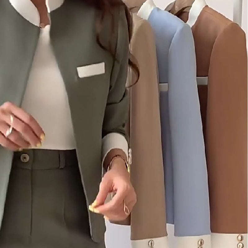 🍂Fall Specials🍂Women's Elegant Patchwork Stand Collar Blazer and Trousers