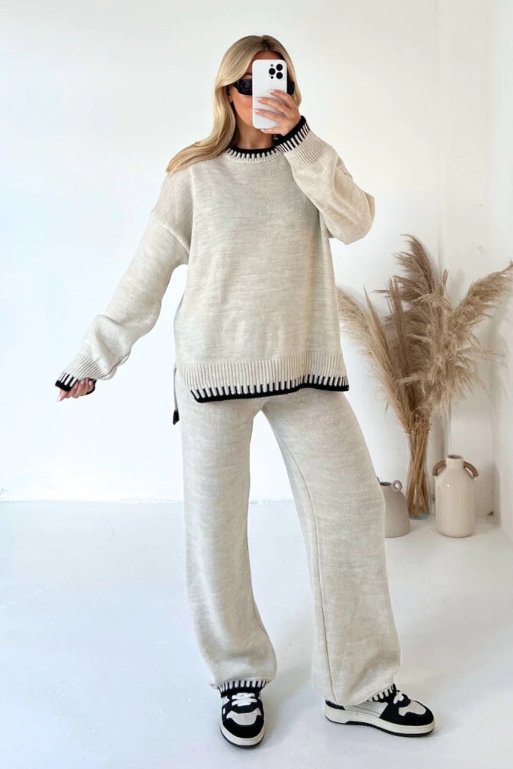 🔥50 % OFF🔥Solid Color Casual Knitted Two-piece Set