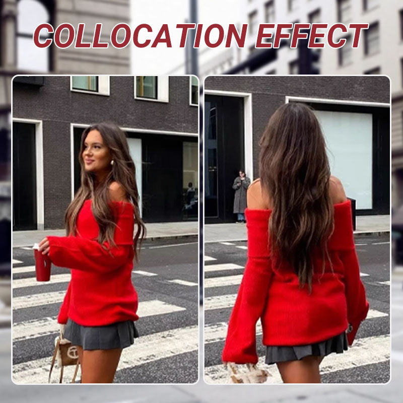 🍁2024 New Arrivals🍁Women's Off-Shoulder Relaxed Long Sleeve Sweater