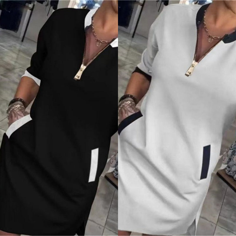 🔥50% Off!👗 Mom's V-Neck Zipper Dress