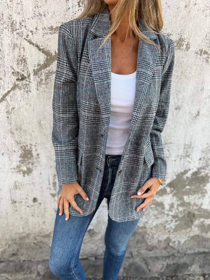 🔥Hot Sale 50% off🔥 Fall Lapel Collar Slim Button Plaid Small Suit For Women