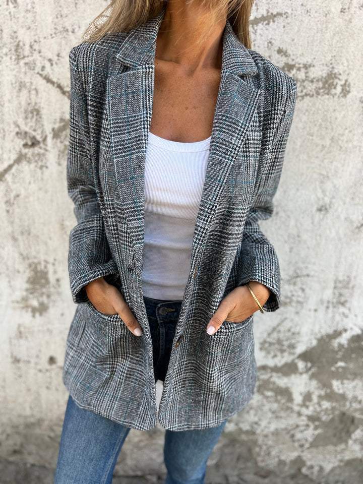 🔥Hot Sale 50% off🔥 Fall Lapel Collar Slim Button Plaid Small Suit For Women