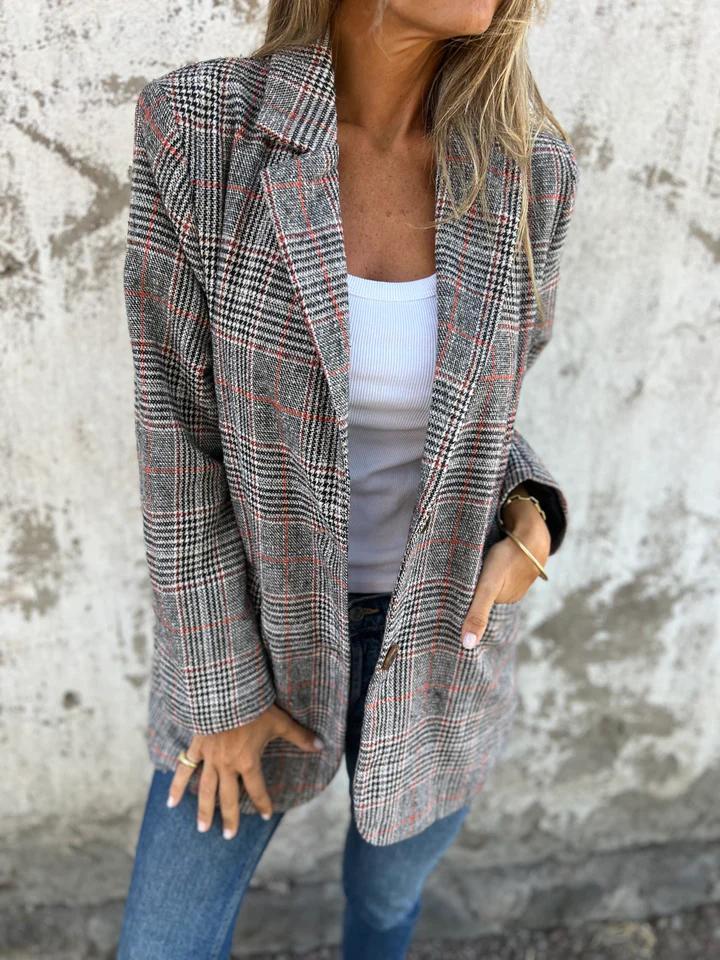 🔥Hot Sale 50% off🔥 Fall Lapel Collar Slim Button Plaid Small Suit For Women