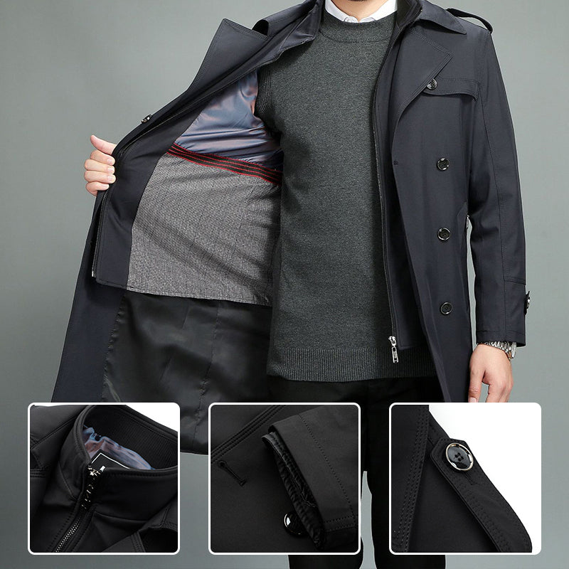 ❄️Winter Specials❄️ Men's Casual Zippered Lapel Trench Coat with Detachable Liner