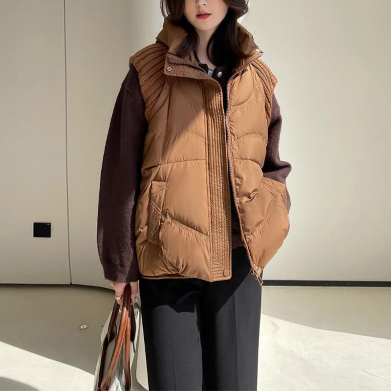 ❄️HOT SALE❄️ Women's Sleeveless Knitted Patchwork Down Vest Coat