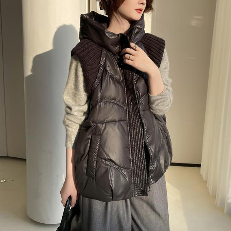 ❄️HOT SALE❄️ Women's Sleeveless Knitted Patchwork Down Vest Coat