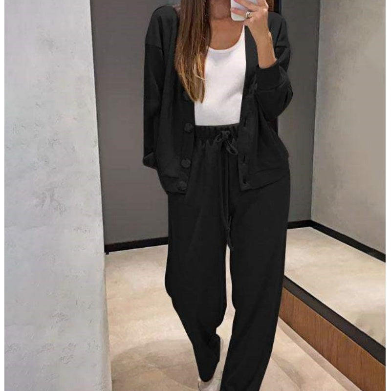 🍁Women's Knitted Buttoned Jacket and Pants Two-piece Set