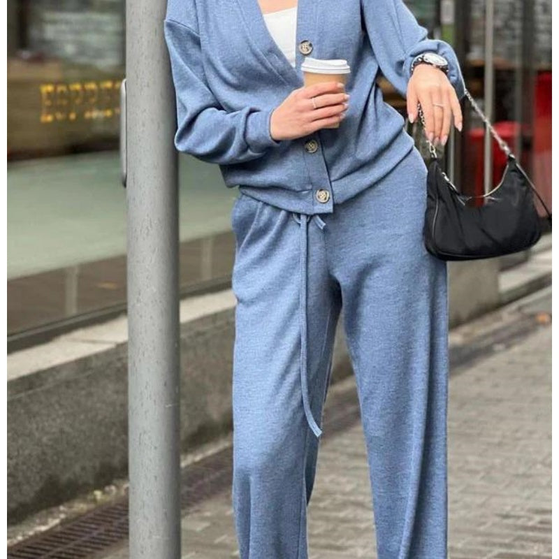 🍁Women's Knitted Buttoned Jacket and Pants Two-piece Set