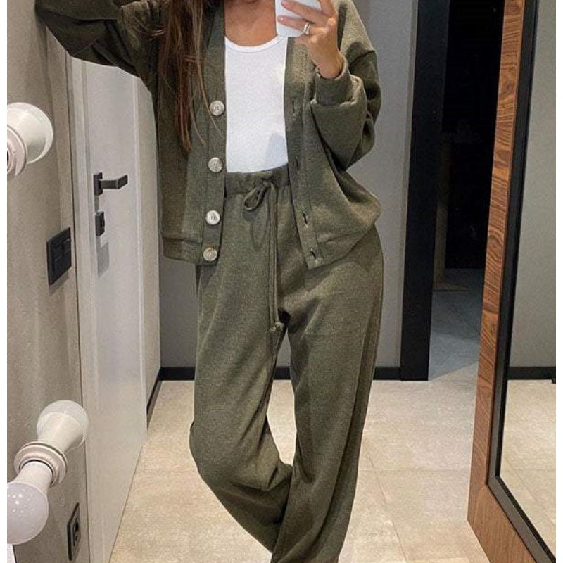 🍁Women's Knitted Buttoned Jacket and Pants Two-piece Set