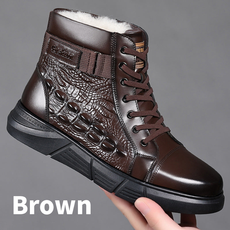 👞Men's Waterproof Warm Faux Leather Snow Boots